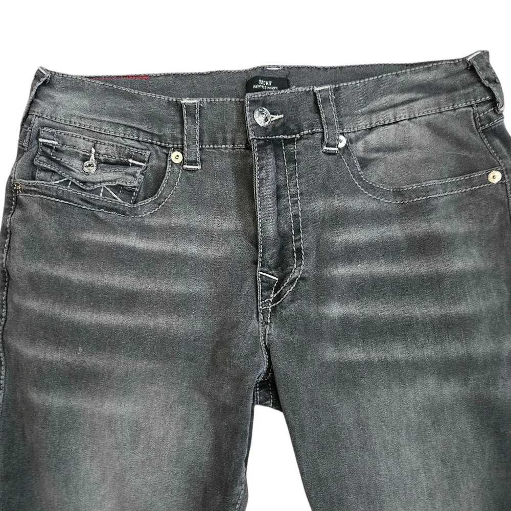True Religion Ricky Relaxed Straight Gray Mens Jeans Sz 36x34‎ NWOT